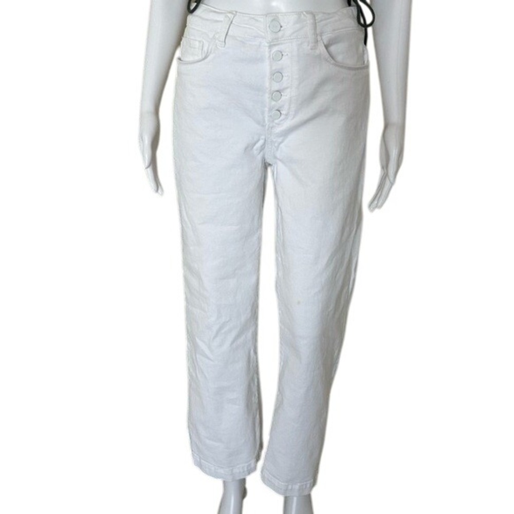 Paige White Leenah Ankle Button Fly Cotton Stretch High Rise Denim Jeans size 27